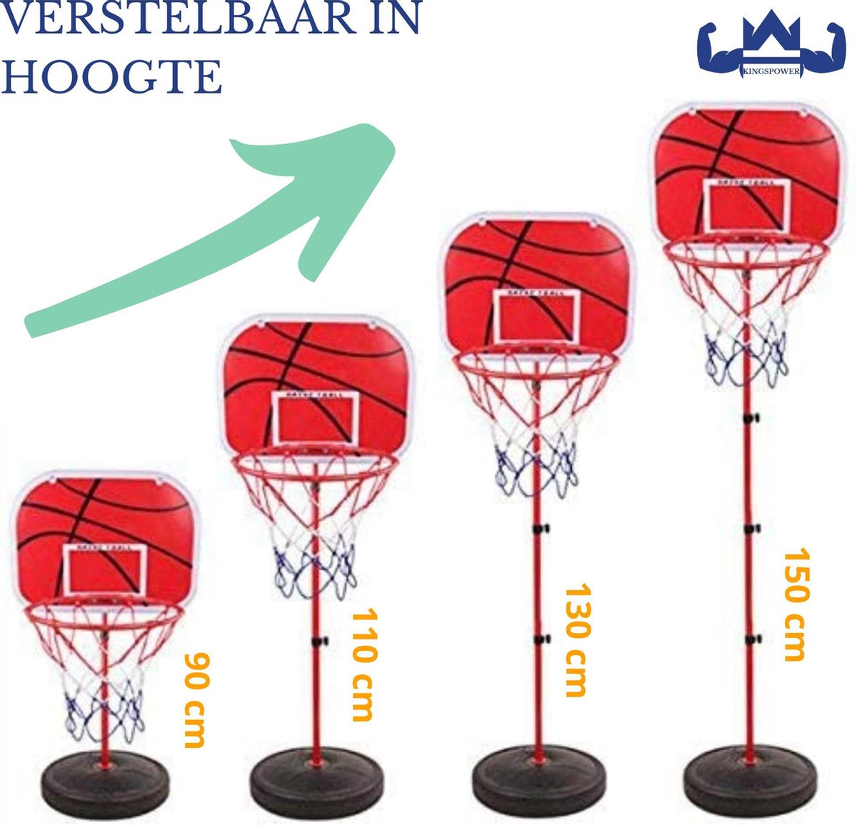 KingsPower Basketbal Standaard Verstelbaar voor Kinderen – Basketbal Ring  Set Incl. 2... | bol.com