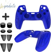 Blue PS5 controller hoesje  + PS5 controller thumb grips en trigger extenders - PS5 accessoires - PS5 controller skin - Complete Pack