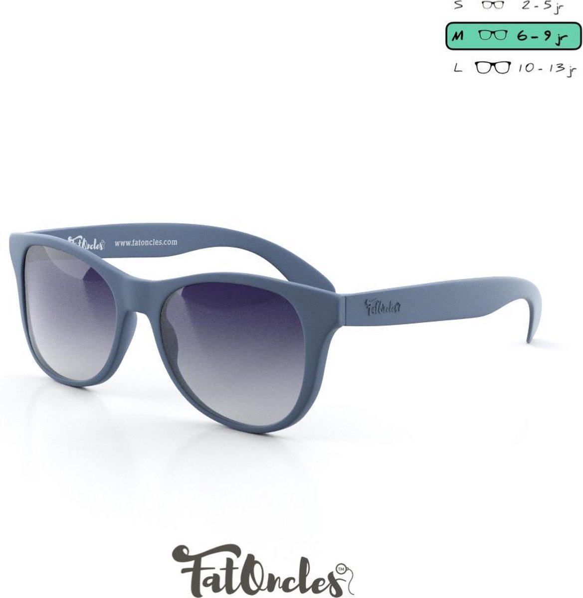 Kinder zonnebril. FatOncles BOB-medium, blauw. Flexibel, ultralicht & veilig. Voor kinderen van 6 t/m 12 jaar.