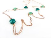 Zilveren halsketting halssnoer collier roos goud verguld Model New Trend gezet met groene stenen