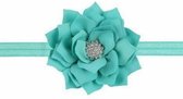 Elastische haarband, hoofdband met lotusbloem (ca. 7cm) voorzien van glinstersteen/rhinestone zeegroen/turquoise - gratis verzending