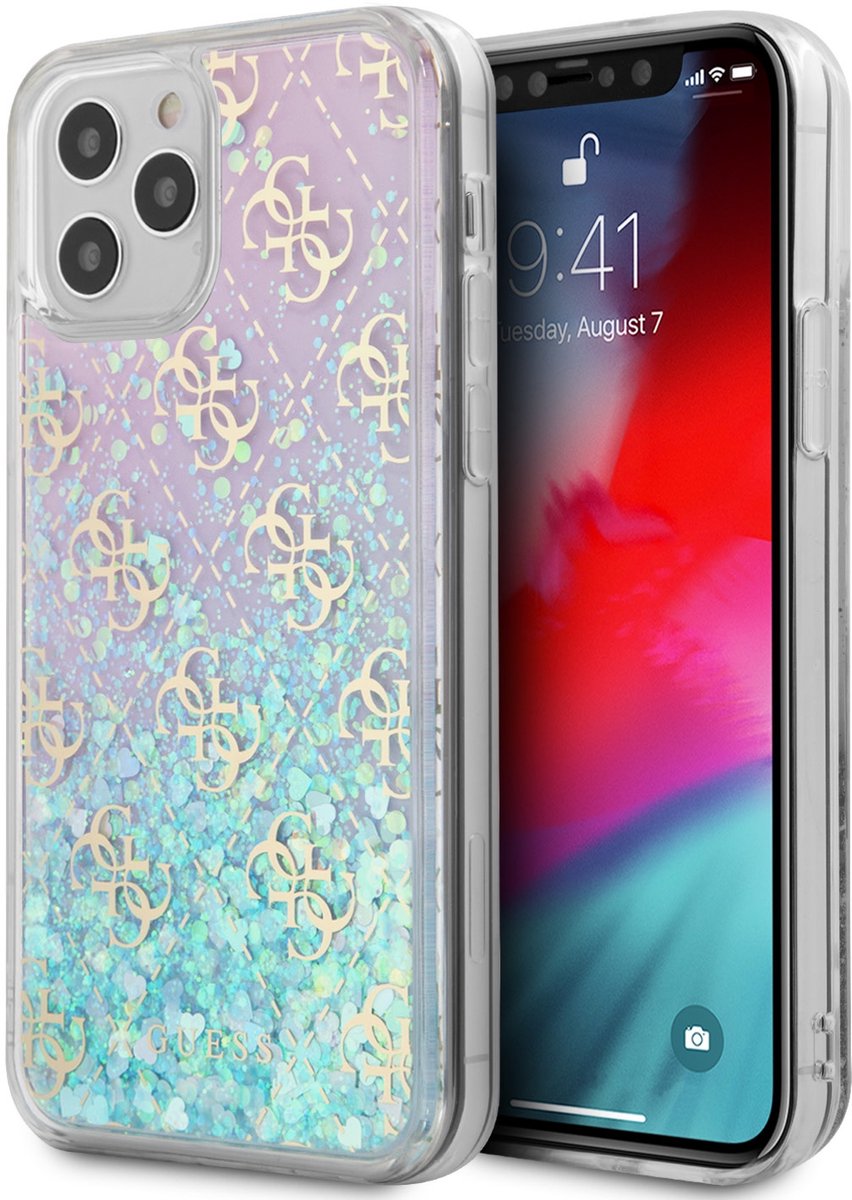 Roze hoesje van Guess - Backcover - iPhone 12 Pro Max - Liquid Glitter