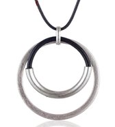 Moderne- lange ketting- zilverkleur- zwart- rond -Charme Bijoux