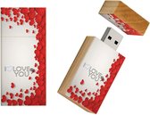 I love you hout rechthoek usb stick 64gb model 1015 – Valentijnsdag cadeau, Liefde cadeau, ik hou van jou, valentijn cadeautje,