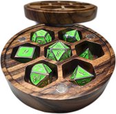 Dungeons and Dragons D&D Glow in the Dark Metal Dice | Incl opbergdoosje | Zebra Wood | Set van 7 | DnD | High Quality