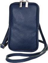 AmbraModa GLX17 - Crossbodytas, telefoontas van echt leer met afneembaar en verstelbare schouderriem, passend  voor mobiele telefoon tot 6  inch.  Marineblauw