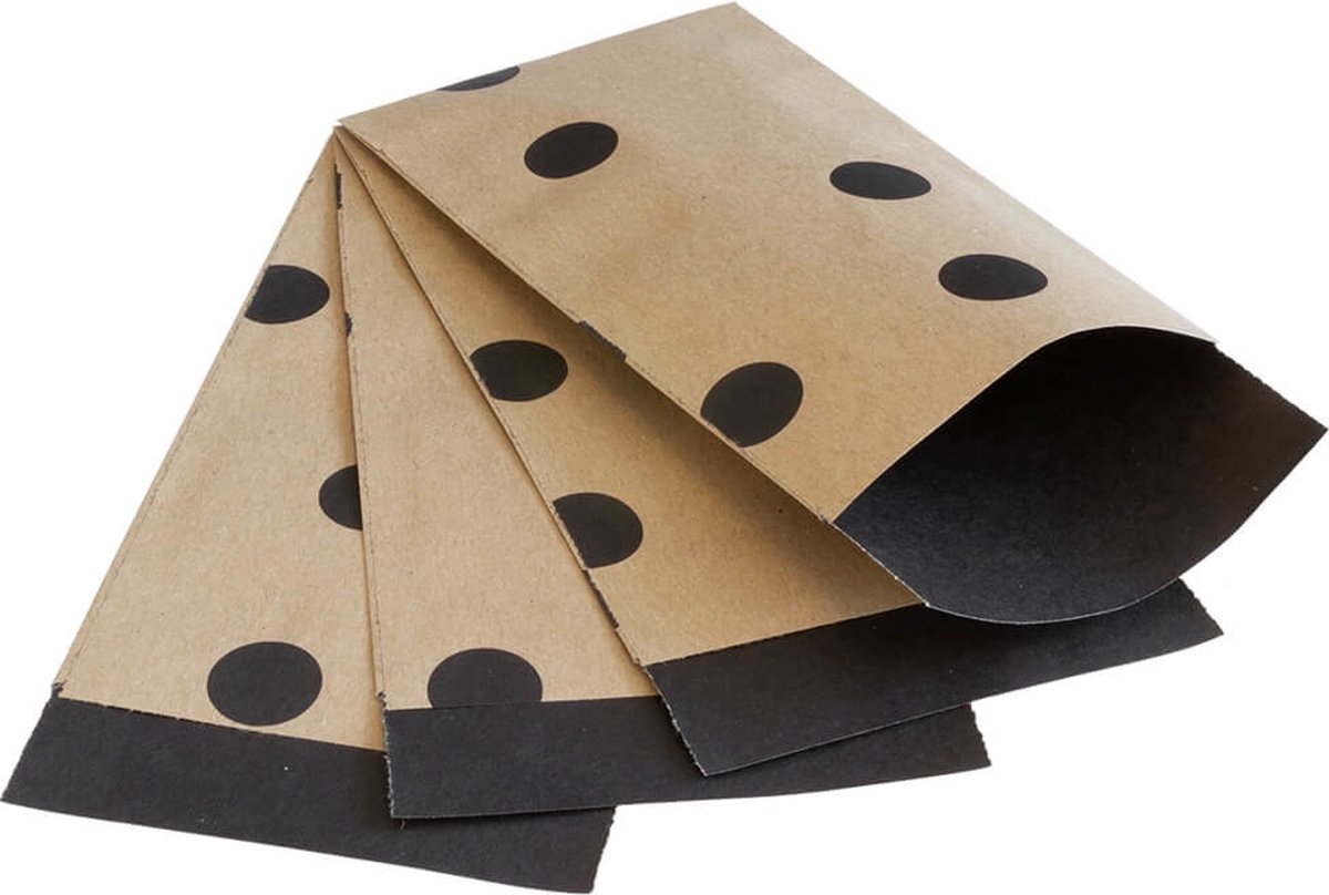 200x papieren zakjes Bruin kraft Stippen 7x13cm