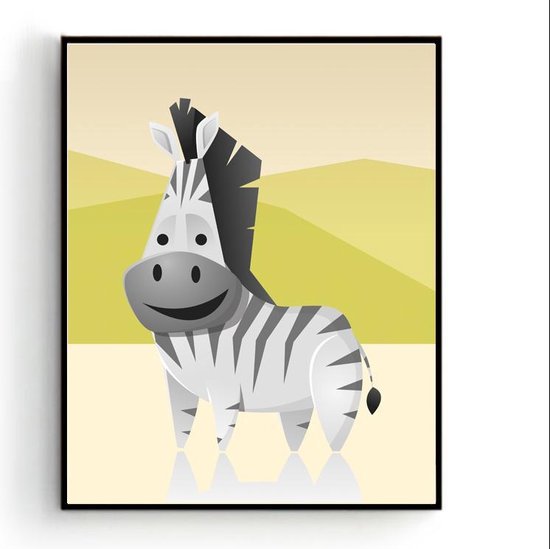Poster Safari Dikke Zebra - 80x60cm - Dieren - Baby / Kinderkamer - Muurdecoratie - Postercity
