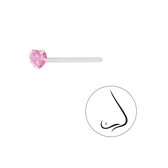 Joy|S - Zilveren hartje neuspiercing 3 mm - mini - zirkonia roze - 2 stuks