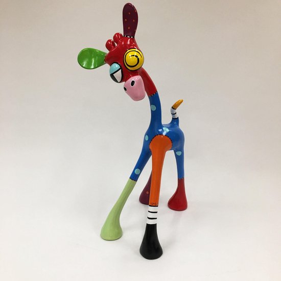 Jacky Zegers - JZ50 Dap - Statue colorée et joyeuse d'une girafe - Un art qui vous rend heureux - Cadeau Uniek et original - dans une boîte cadeau colorée - Peint à la main - 105 cm