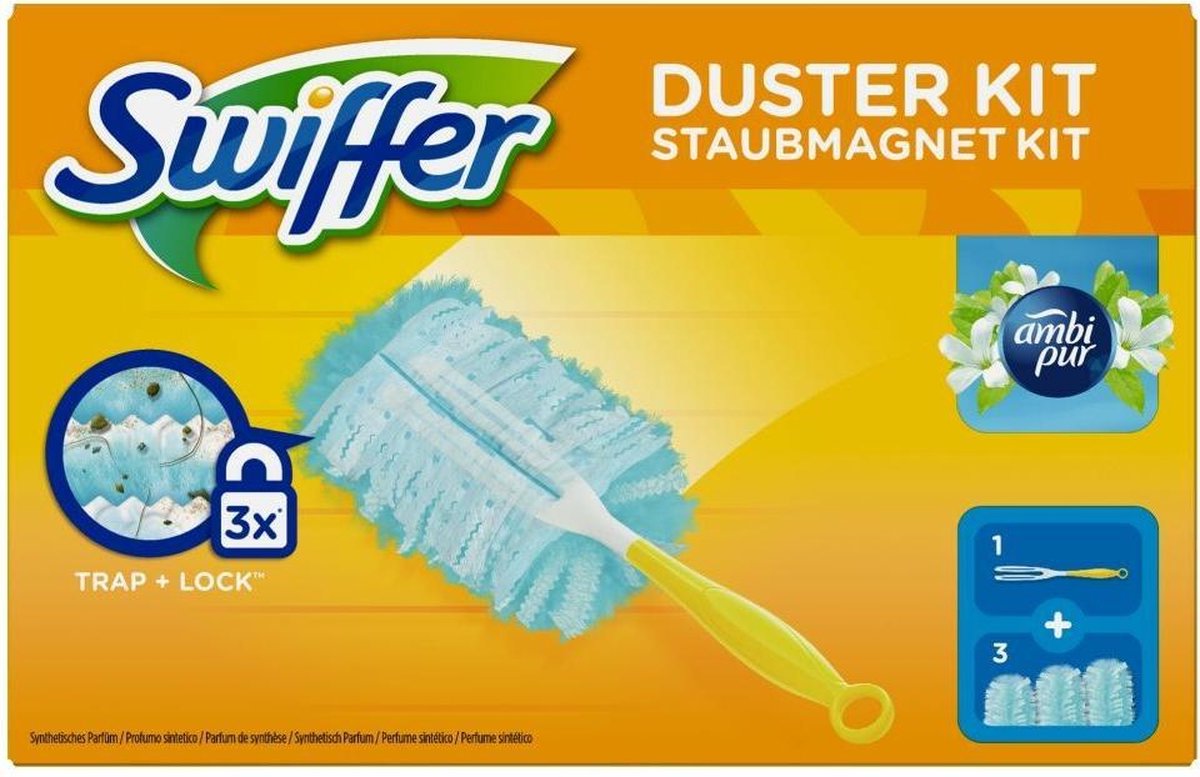 Swiffer - Swiffer Attrape & Retient Kit De Dépoussiérage (1 Manche Et 4  Recharges)