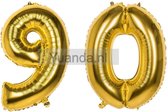 90 Jaar Folie Ballonnen Goud - Happy Birthday - Foil Balloon - Versiering - Verjaardag - Man / Vrouw - Feest - Inclusief Opblaas Stokje & Clip - XXL - 115 cm