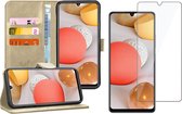 Hoesje geschikt voor Samsung A42 en Screenprotector - Book Case Leer Wallet Goud + Screen Protector Glas