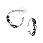 Joy|S - Zilveren Bali oorringen stud - klassiek - 14 mm - geoxideerd