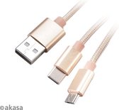 Câble Akasa USB 2.0, 2 en 1 USB A - Micro USB B / USB C, 1,2 m, * USBA, * MUSBB, * USBC