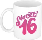 Sweet 16 mok wit  - cadeau mok / beker -16e verjaardag / sweet sixteen / 16 jaar