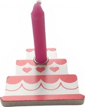Non-branded Verjaardagskaars In Taart 7 X 6,3 Cm Wax/hout Roze/wit