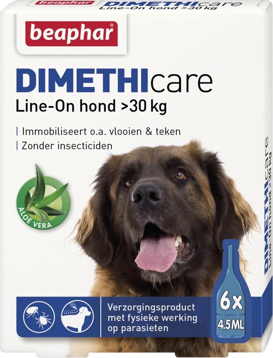Beaphar dimethicare line-on hond tegen en teken >30 kg 6 pip 4,5 | bol.com