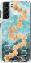 Casetastic Samsung Galaxy S21 Plus 4G/5G Hoesje - Softcover Hoesje met Design - Honeycomb Art Blue Print