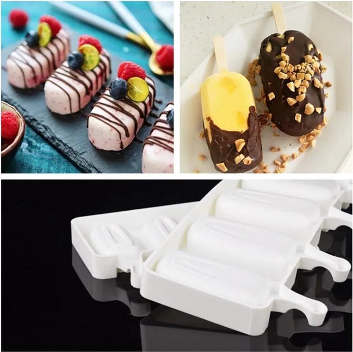 ATSGJLZN - Moules à Glace Silicone 2 Pièces Avec Bâtonnets - Façonnez Vos Esquimaux Maison - Sans BPA