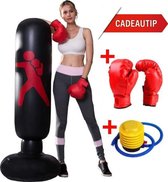 All-In-One Boks Set met Staande Bokszak én Bokshandschoenen – Inclusief Pompje – Opblaasbare Boksbal op Voet – Bokspaal – 160 cm
