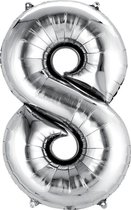 Helium ballon - Cijfer ballon - Nummer 8 - 8 jaar - Verjaardag - Zilver - Zilveren ballon - 80cm