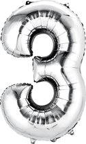 Helium ballon - Cijfer ballon - Nummer 3 - 3 jaar - Verjaardag - Zilver - Zilveren ballon - 80cm