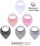 MINIIYOU® Set van 6 stuks | Bandana kwijl Slabbetjes meisjes roze grijze set | WATERPROOF fleece laag achterzijde | Baby en peuter slab | puntslab | Stoere Puntsjaaltjes | Slabber