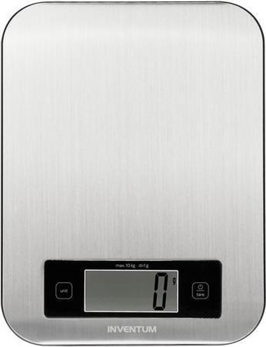 Inventum WS308 - Digitale keukenweegschaal - 1 gr tot 10 kg - Tarrafunctie - RVS oppervlak - Inclusief batterijen - RVS - Inventum
