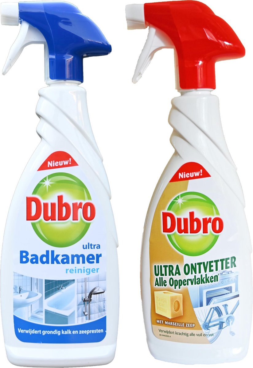 Dubro 1x Badkamer ultra + 1x Ultra ontvetter alle oppervlakken - Verwijdert grondig kalk en zeepresten 2x 650ml