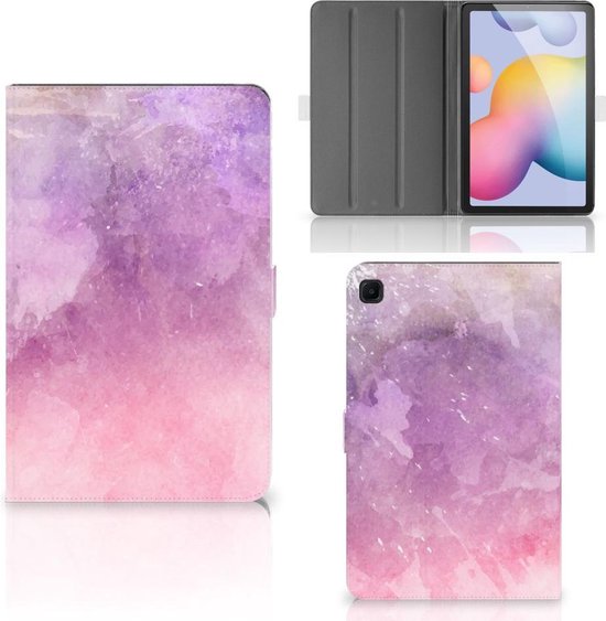 Bookcase Hoesje Geschikt voor Samsung Galaxy Tab S6 Lite | Tab S6 Lite 2022 Tablet Hoes met Magneetsluiting Pink Purple Paint