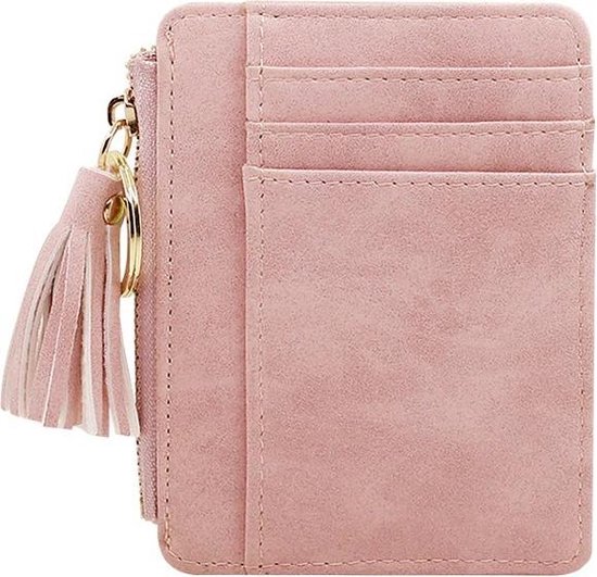 Mini portefeuilles en cuir portefeuille porte-cartes avec fermeture éclair femme rose