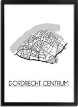 Dordrecht centrum Plattegrond poster A4 + fotolijst zwart (21x29,7cm) - DesignClaud