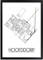 Hoofddorp Plattegrond poster A4 + fotolijst zwart (21x29,7cm) - DesignClaud