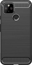 Shop4 - Google Pixel 5 Hoesje - Zachte Back Case Brushed Carbon Zwart