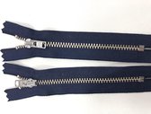 YKK rits, broek rits met zilver tanden 12 cm lang, 2 stuks donkerblauw