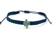 Dielay - Stoffen Armband Dames - RVS Cactus - Lengte Verstelbaar - Zilverkleurig