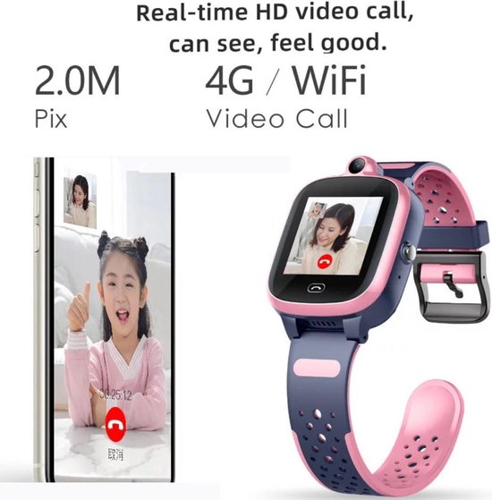 Wonlex - Smartwatch 4G voor kinderen - Smart Horloge- Functie, GPS - SOS alarm - WIFI Camera telefoon - HD Video bellen- Waterdicht - Inclusief simkaart - WIFI Videogesprek bericht Stappenteller - Smartphone - Smachthorloge - Wekker voor de school