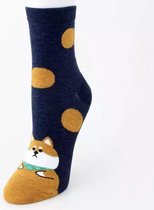 Gestippelde dierensokken - Cartoon Style - Hond - Bruin-Blauw - Unisex Sokken - Maat 36-41