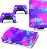 Sony PS5 Disk Edition Console Skins - Grunge Neon Hemelsblauw / Paars (Let op, alleen geschikt voor PlayStation 5 Disk Edition - zie productafbeelding)