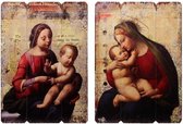 Wanddecoratie - Vintage prints op hout, religieus - Set van 2 - 50 cm breed