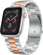 Geschikt voor Apple Watch bandje 42 / 44 / 45 mm - Series 1 2 3 4 5 6 7 SE - Smartwatch iWatch horloge band - 42mm 44mm 45mm - Fungus - RVS metaal - Zilver rosegoud - Schakel