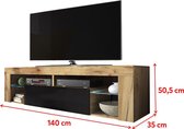 Maison Home Bianko - TV meubel - TV Kast - Glazen platen - Opbergvak - Bruin - Zwart - 140 cm