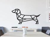 HOUTEN WANDDECORATIE / WOODEN WALL DECORATION - GEOMETRISCHE MUURDECORATIE / GEOMETRIC WALL ART - WORSTHOND / TECKEL / DACHSHUND / WIENERDOG - 75 x 40cm - ZWART / BLACK - ORIGAMI D