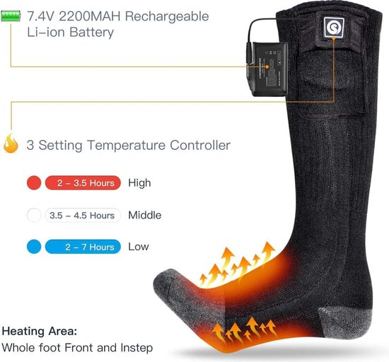 SAVIOR HEAT Verwarmde Sokken - 7,4V Oplaadbaar - 2200mAh Accu - 3 Temperatuurstanden (40-60°C) - Wasbaar - Ademend - Voor Skiën, Wandelen, Motorrijden En Buitenwerk - Dames En Heren