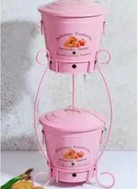 Roze kleur metalen 2-laags aardappel-uienmand Aardappel-ui-emmer met standaard