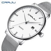 Hidzo Horloge CRRJU Quartz Ø 41 - Met Datumaanduiding - Zilver/Wit - Staal - Inclusief Horlogedoosje
