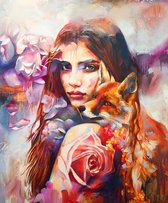 Dielay - Schilderen op Nummer - Dame met Vos - Painting by Numbers - 40x30 cm - Complete Set