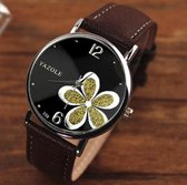 Hidzo Horloge Yazole Bloem Ø 37 - Bruin/Zwart/Goud