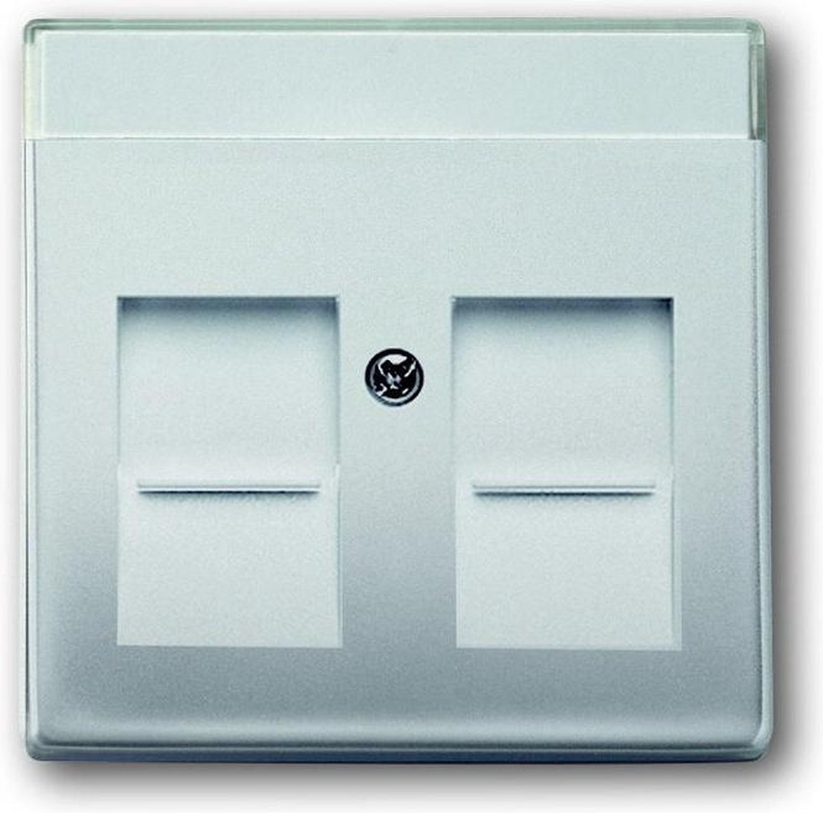 Busch-Jaeger Pure Stainless Steel centraalplaat voor 2 Modular Jack connectors met schuifje en tekstveld, edelstaal